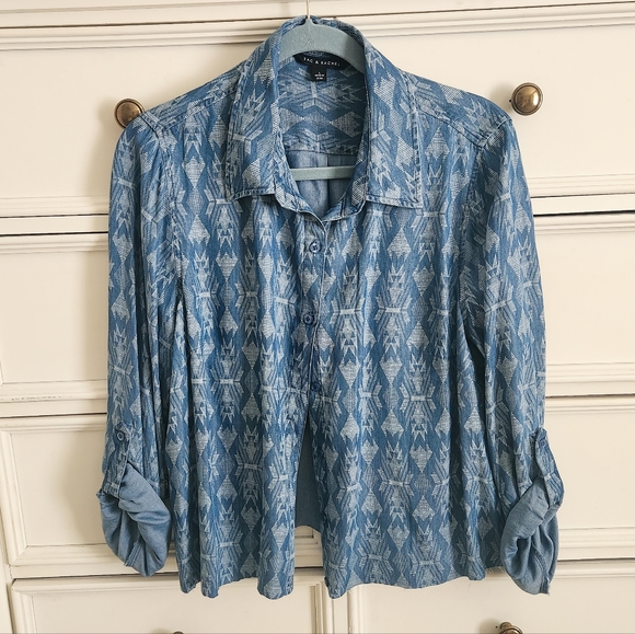 Zac & Rachel Southwestern Debim Style Button Down - Hand Cropped - Picture 1 of 5